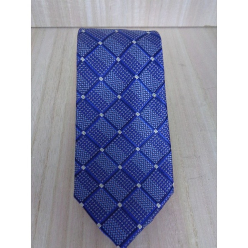 Perry Ellis Mens Neck Tie 3" Ebsen Grid Navy Blue‎